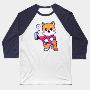 Cute Shiba Inu Drink Boba Milk Tea With Skateboard  Cartoon Baseball T-Shirt